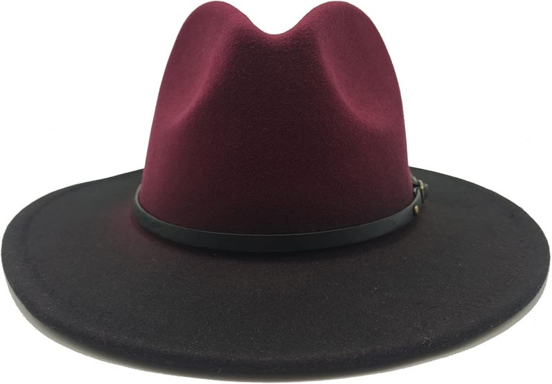 Willheoy Wide Brim Fedora Hats for Women & Men Two Tone Felt Hat Gradient Dress Hat - Image 2